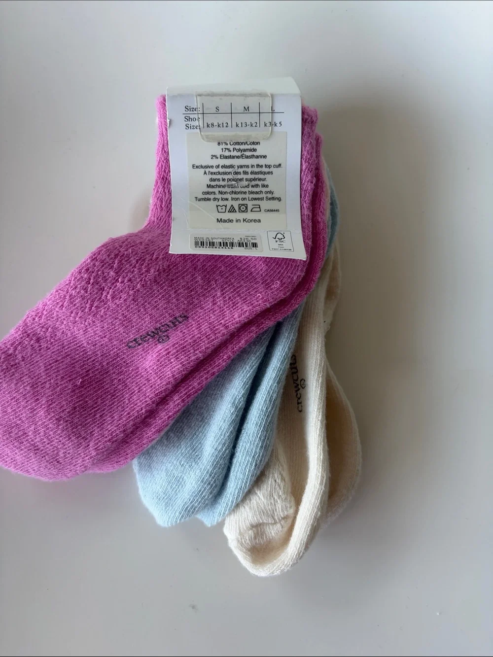 JCrew Crewcuts 4-Pack Ankle Socks in Cream, Light Blue, Pink & Magenta Size L